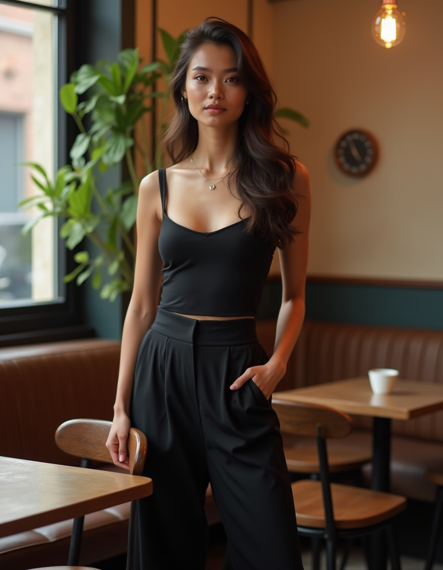 Théa Paris — wide leg trousers worn, lifestyle