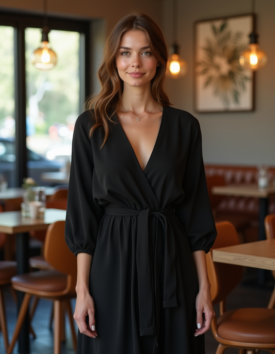 Théa Paris — wrap midi dress worn, lifestyle